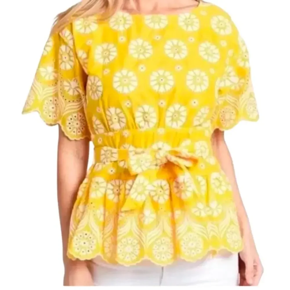 Tory Burch Embroidered Eyelet Top in Sunlight Yellow Size 4 NWOT